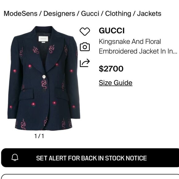 Gucci Embroidered Snake Navy Wool Jacket IT38 by Alessandro Michele - Picture 4 of 6
